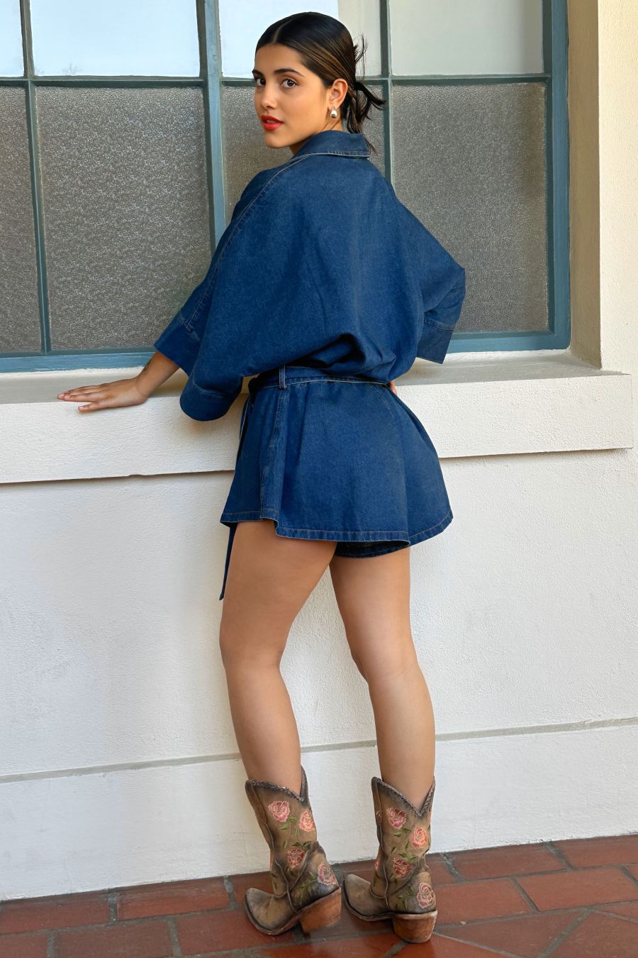 Indigo Long Sleeve Shirt Romper